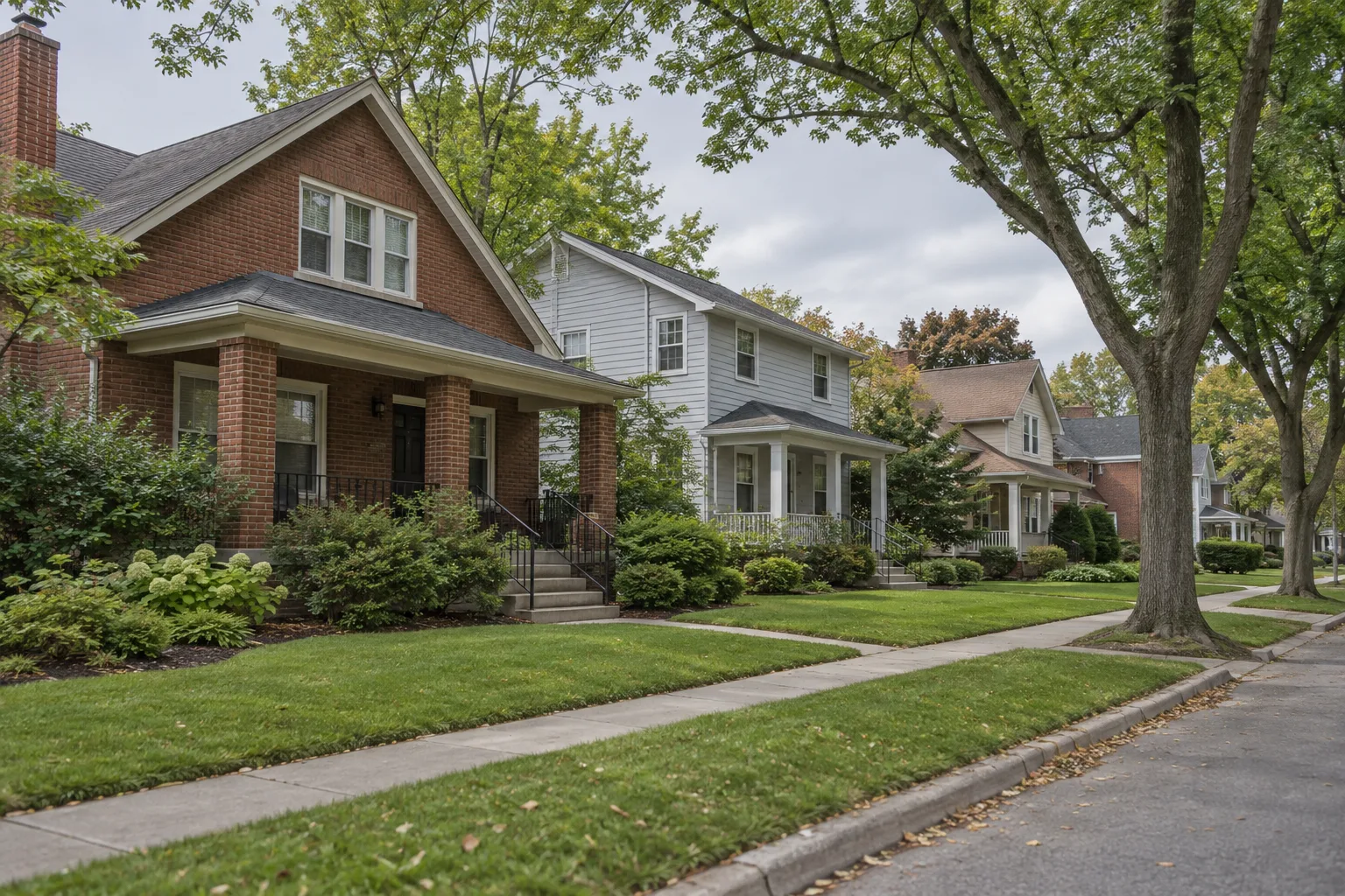 Illustrative residential neighborhood with distinct detached houses